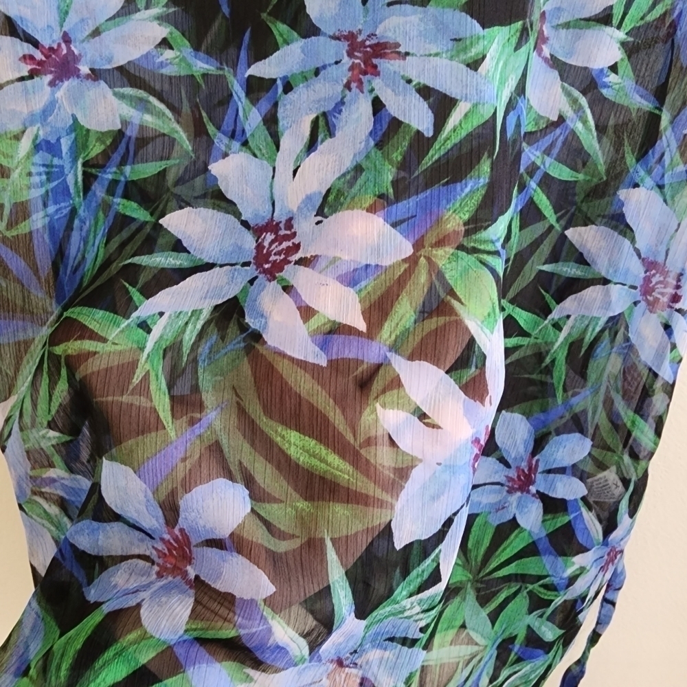 2/$20 Forever 21 Blue Green Floral Print Semi Sheer A Line Dress Size - Picture 13 of 16